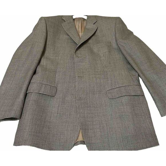 CALVIN KLEIN Mens Blazer Sport Coat Jacket 44R Silk Wool Gray Plaid Suit Jacket - Picture 1 of 5